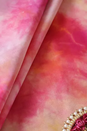 Fuchsia And Orange Tie & Dye Shibori Print On Organza Fabric
