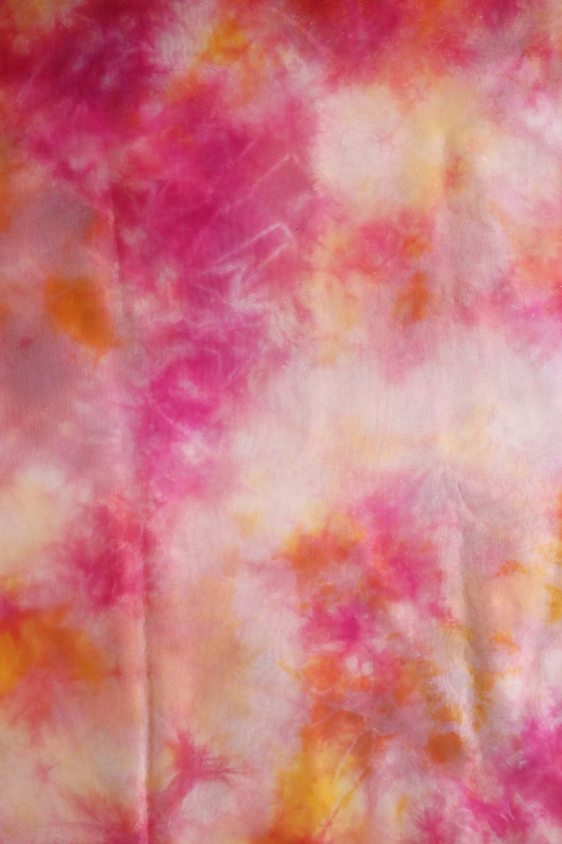 Fuchsia And Orange Tie & Dye Shibori Print On Organza Fabric