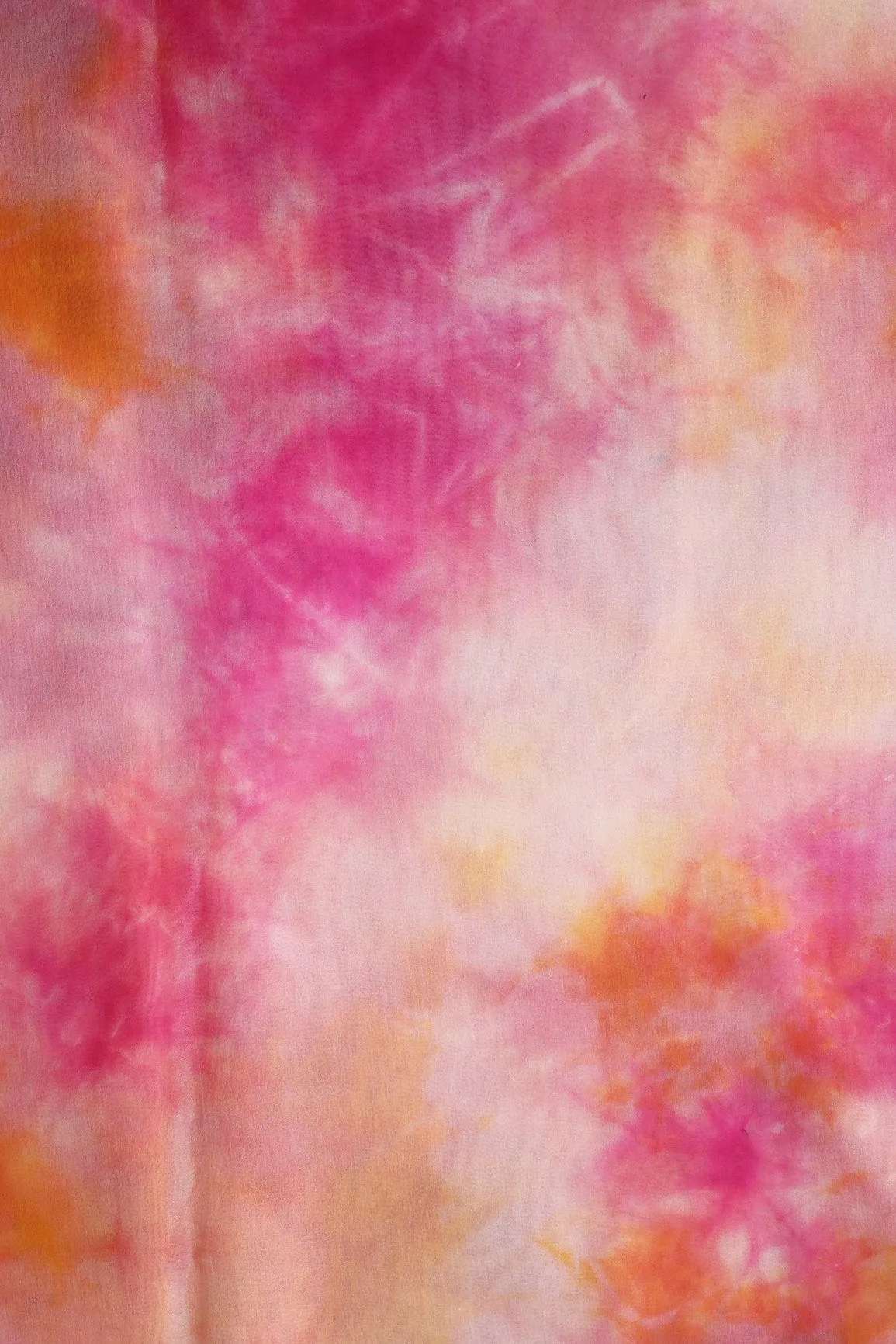 Fuchsia And Orange Tie & Dye Shibori Print On Organza Fabric