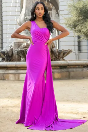 Fuchsia Asymmetric Stretchy Evening Gown