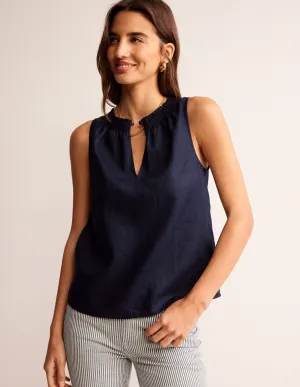 Georgia Linen Sleeveless Top-Navy