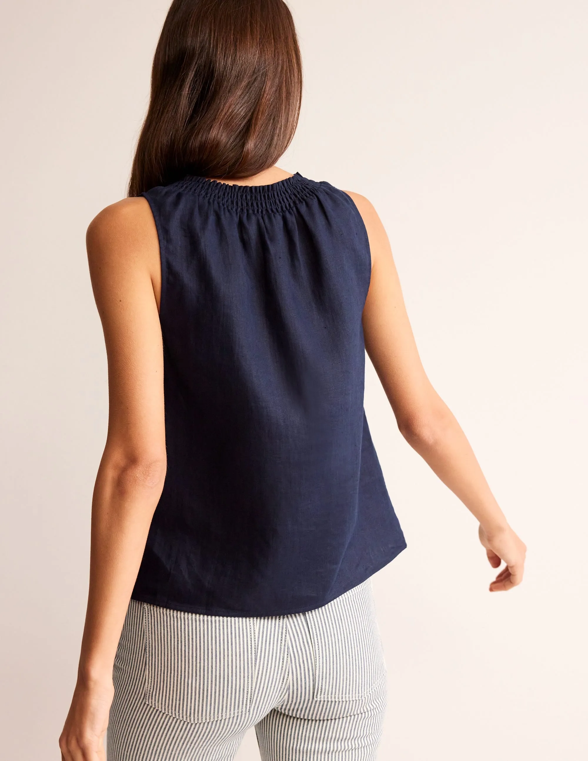 Georgia Linen Sleeveless Top-Navy