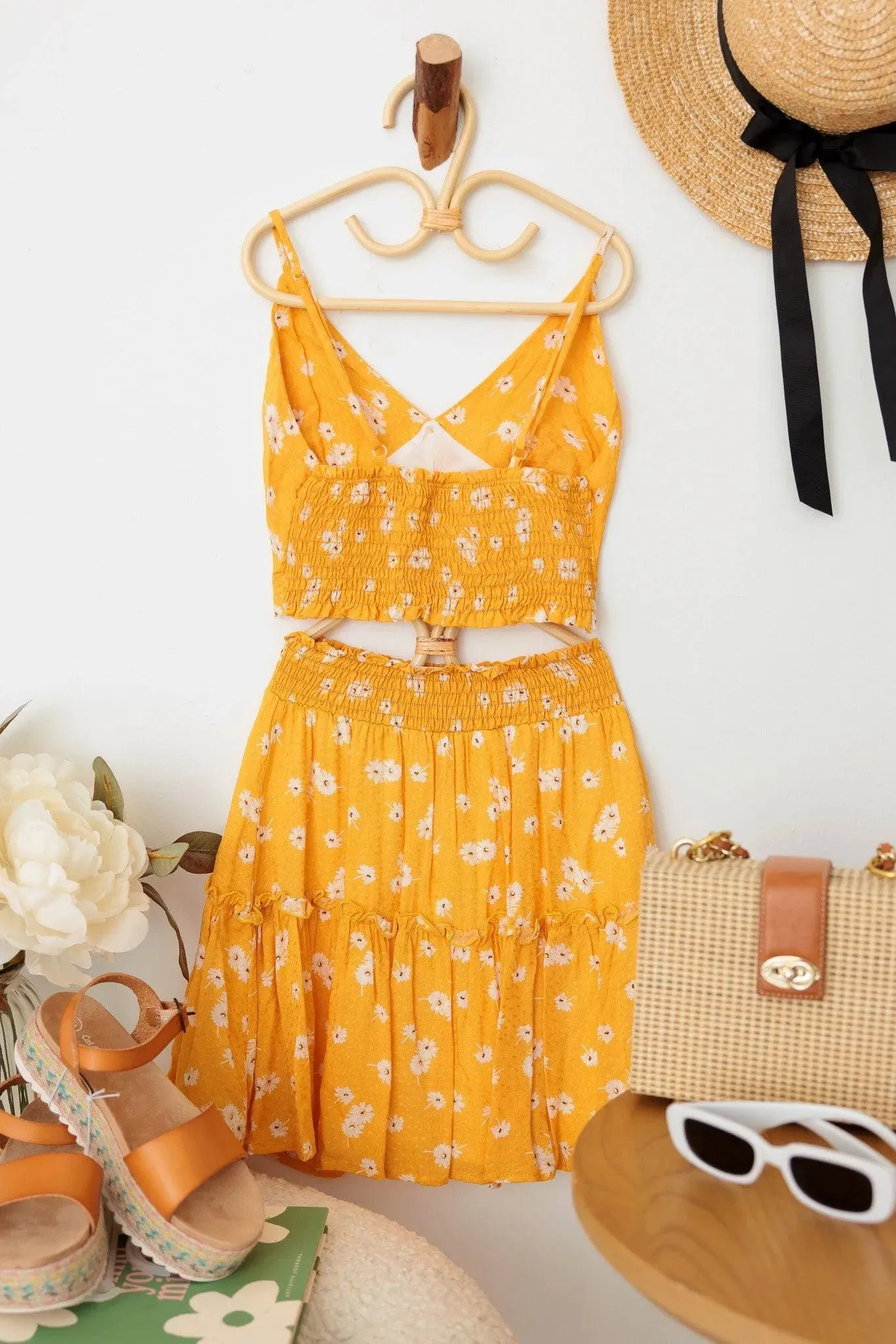 Girls Boho Floral Crop Sleeveless Top Ruffle Skirt Set