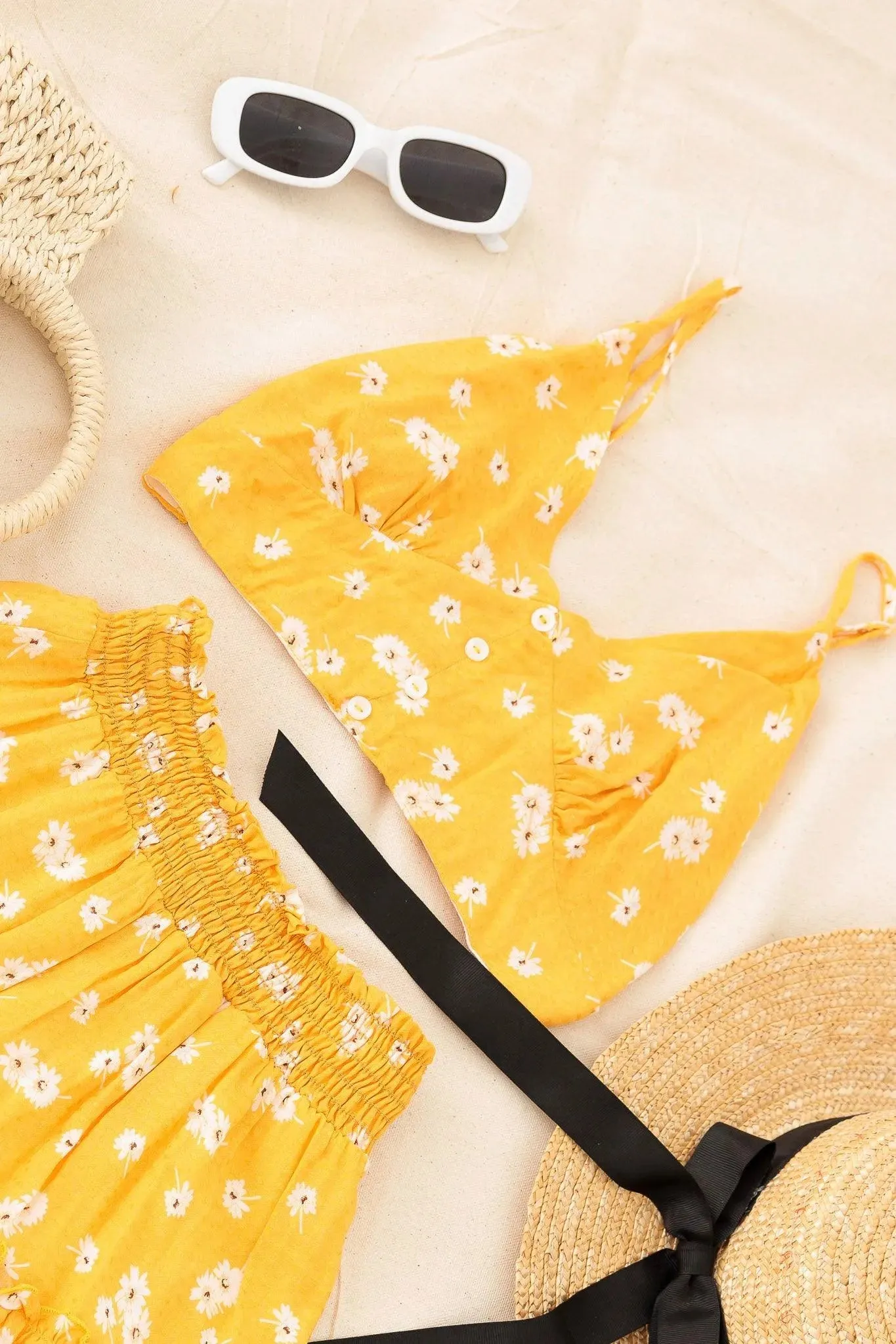 Girls Boho Floral Crop Sleeveless Top Ruffle Skirt Set