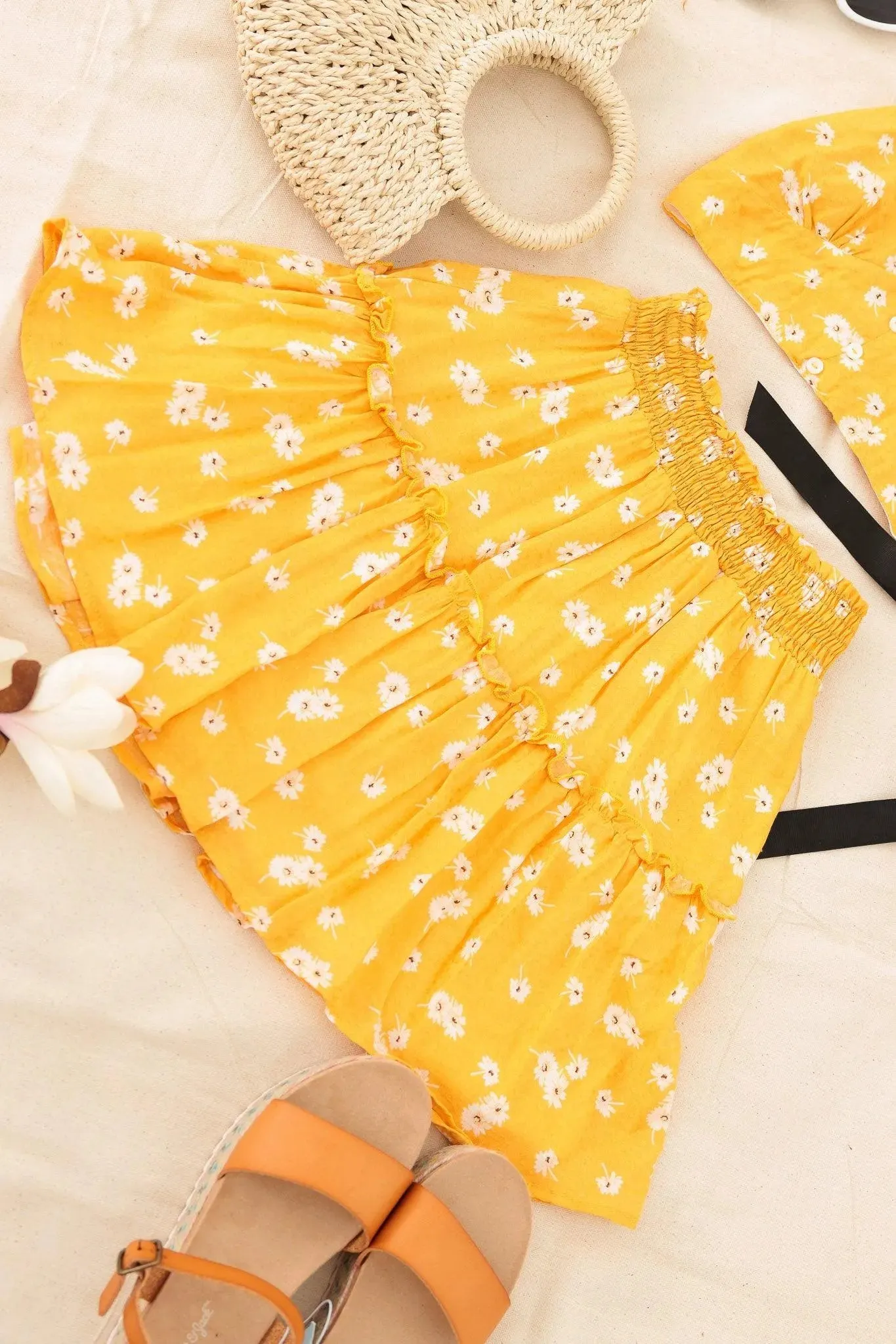 Girls Boho Floral Crop Sleeveless Top Ruffle Skirt Set