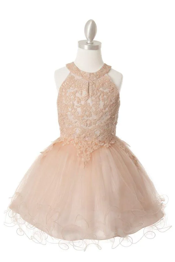 Girls Short Applique Halter Dress by Cinderella Couture 5100