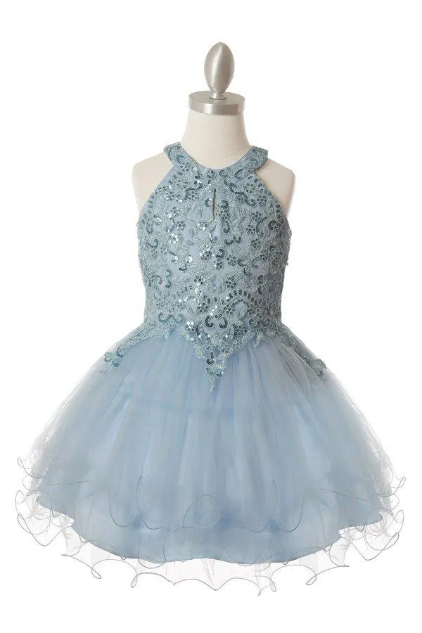 Girls Short Applique Halter Dress by Cinderella Couture 5100