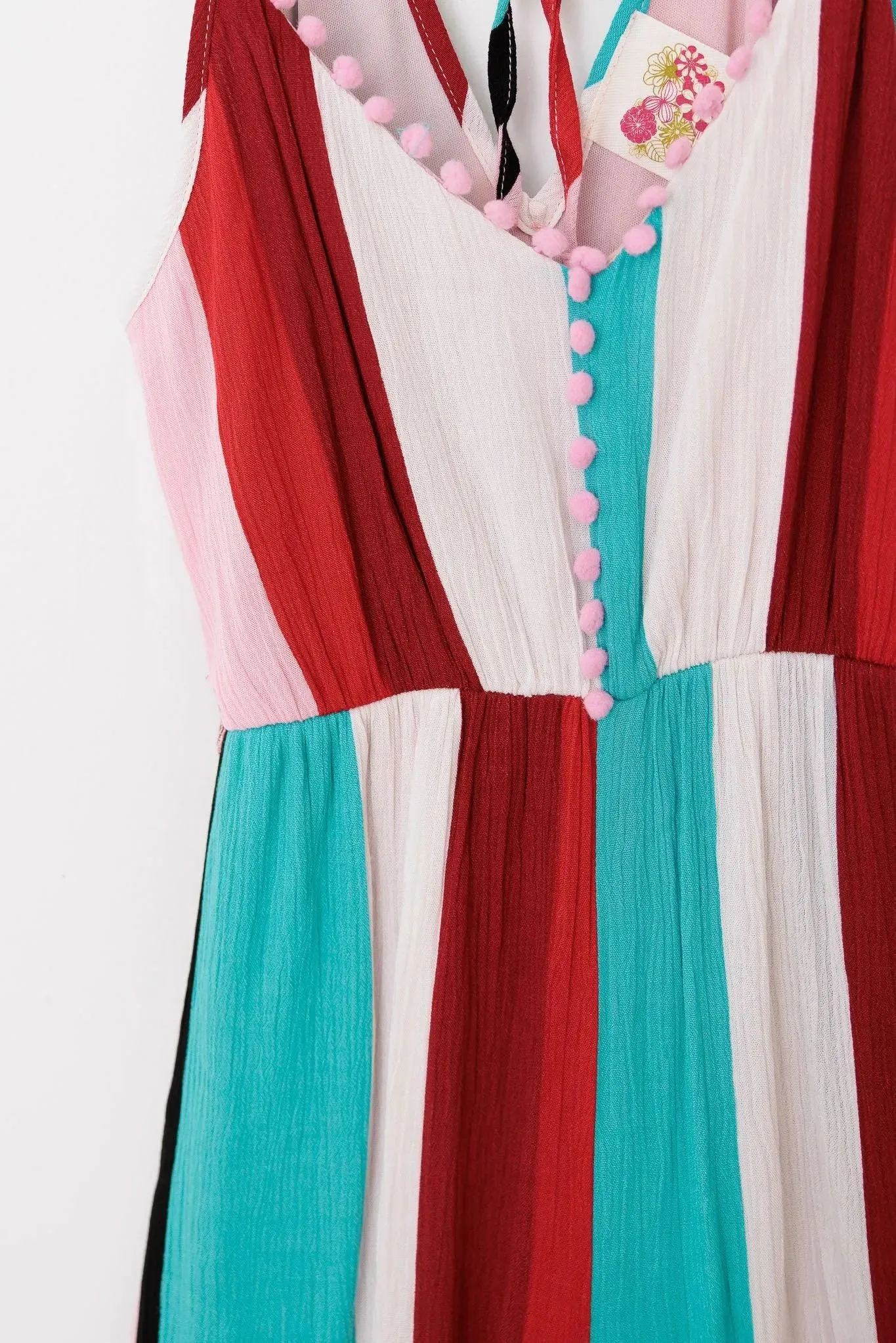 Girls Stripe Back Tie Pom Pom Sleeveless Jumpsuit
