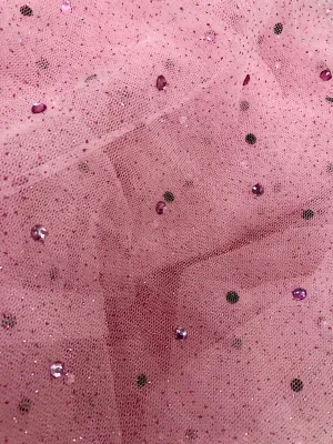 Glitter Net with Rhinestones - 60-inches Wide Pink