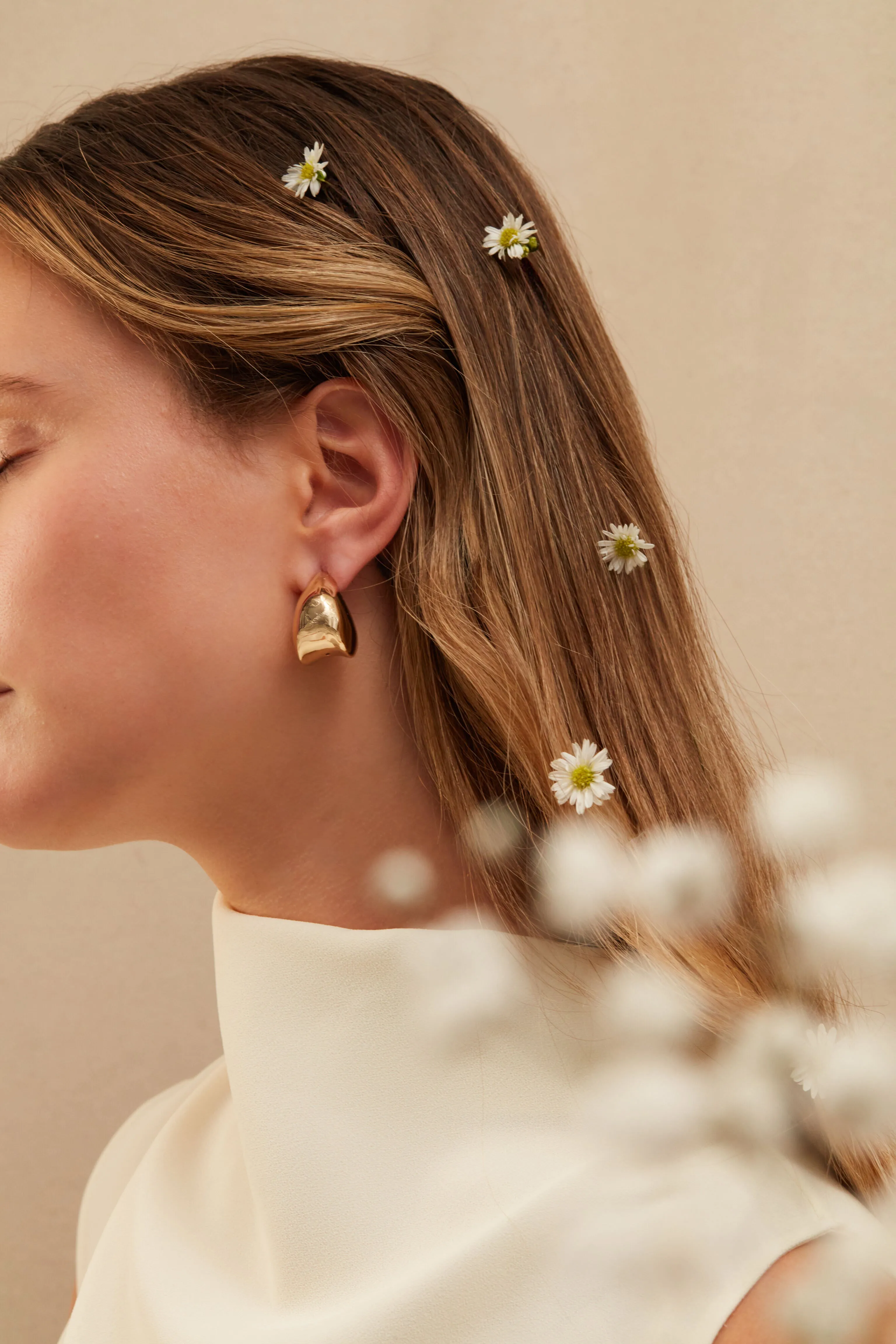 Gold Nouveaux Puff Earrings