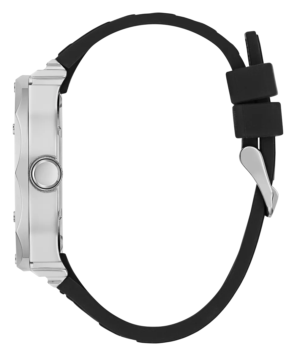 GUESS Mens Black Silver Tone Multi-function Watch
