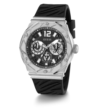 GUESS Mens Black Silver Tone Multi-function Watch