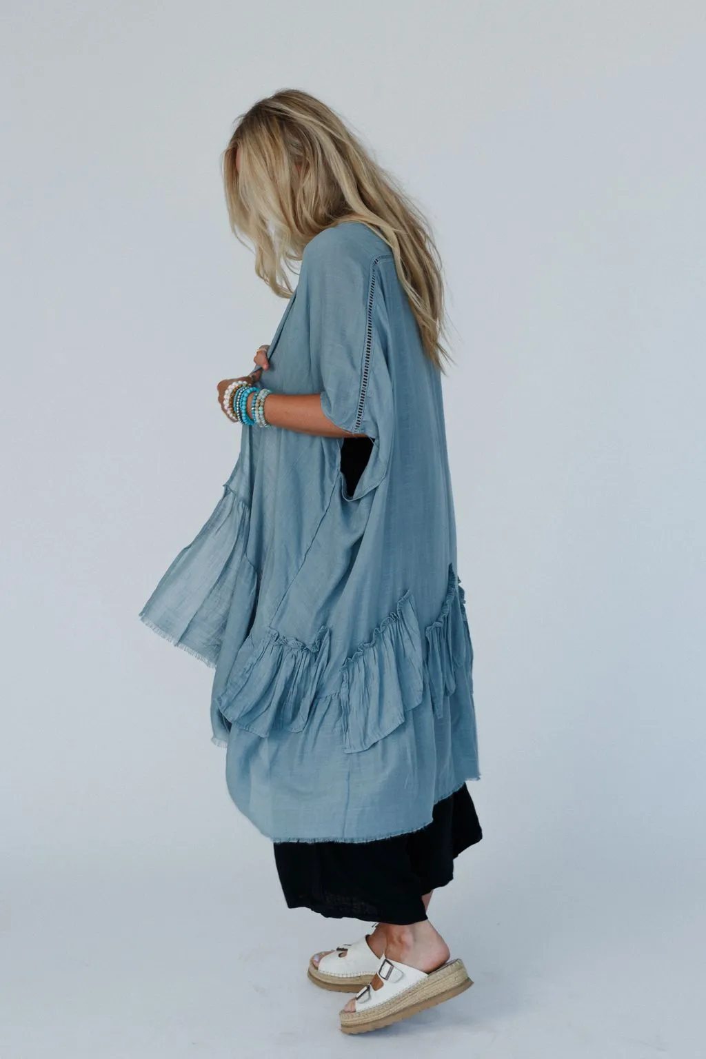 Gwen Ruffle Kimono - Blue Gray