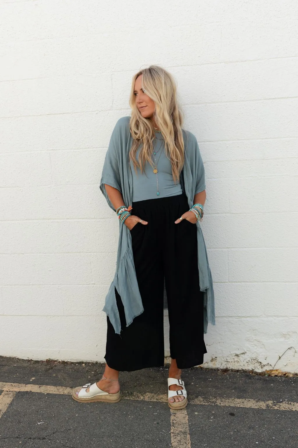 Gwen Ruffle Kimono - Blue Gray