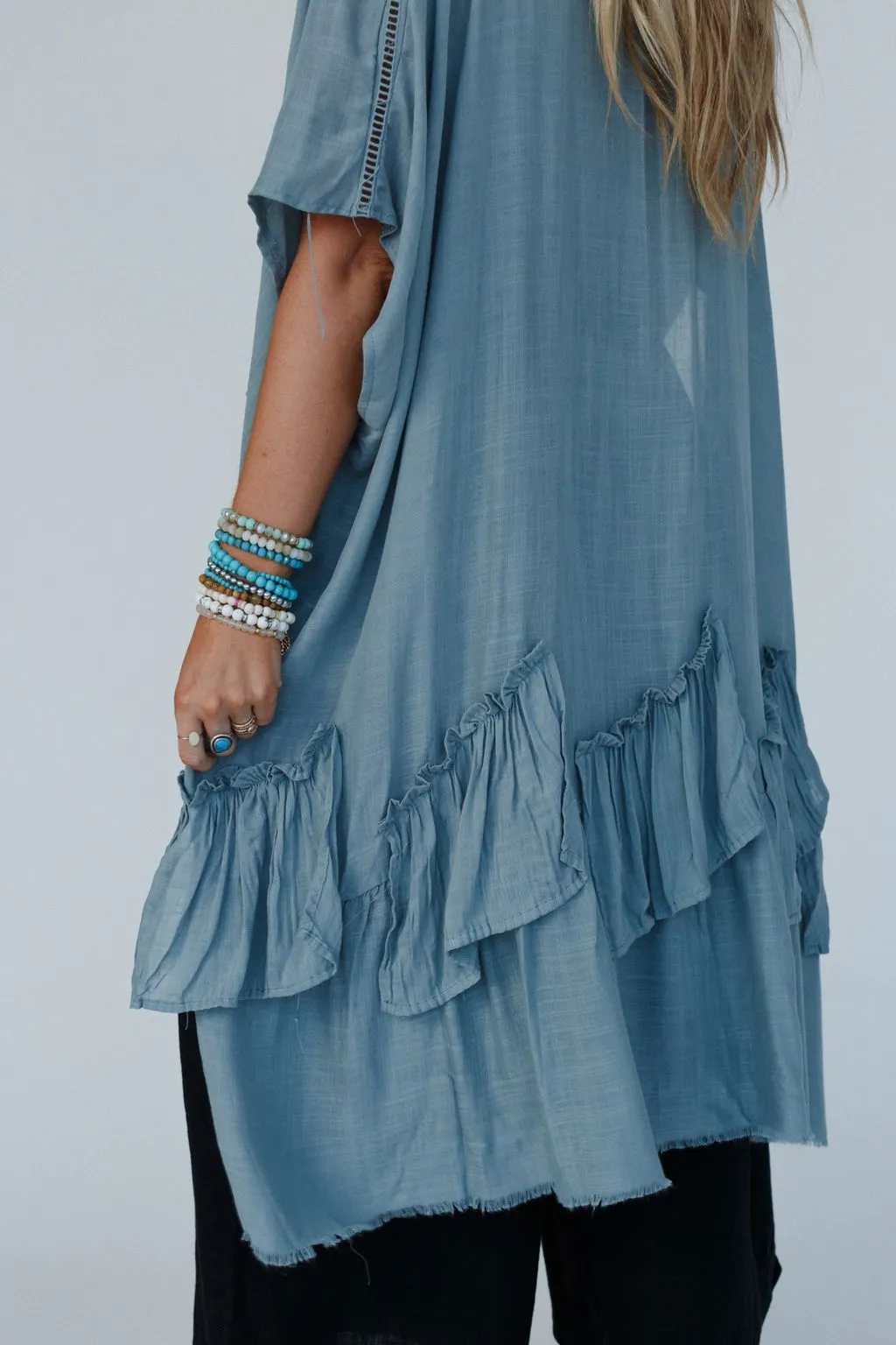Gwen Ruffle Kimono - Blue Gray