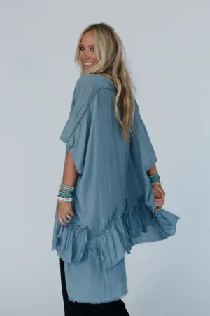 Gwen Ruffle Kimono - Blue Gray