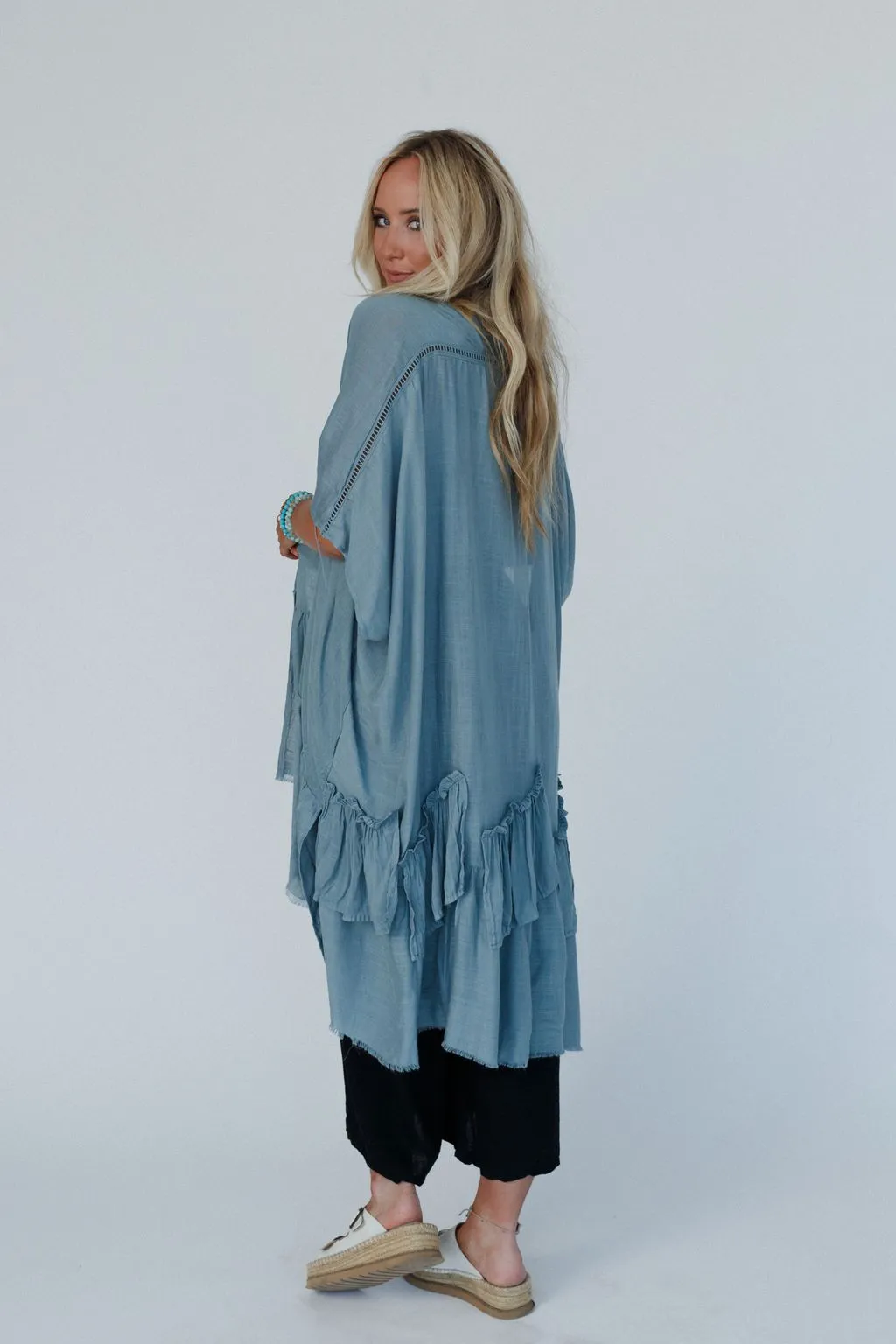 Gwen Ruffle Kimono - Blue Gray