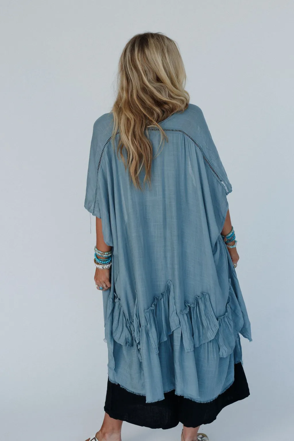 Gwen Ruffle Kimono - Blue Gray