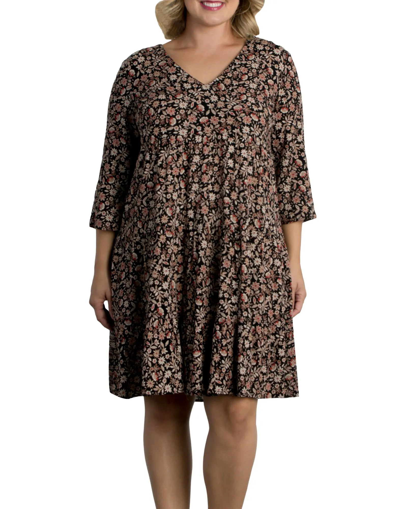 Issy Tiered Dress | BLACK FLORAL PRINT