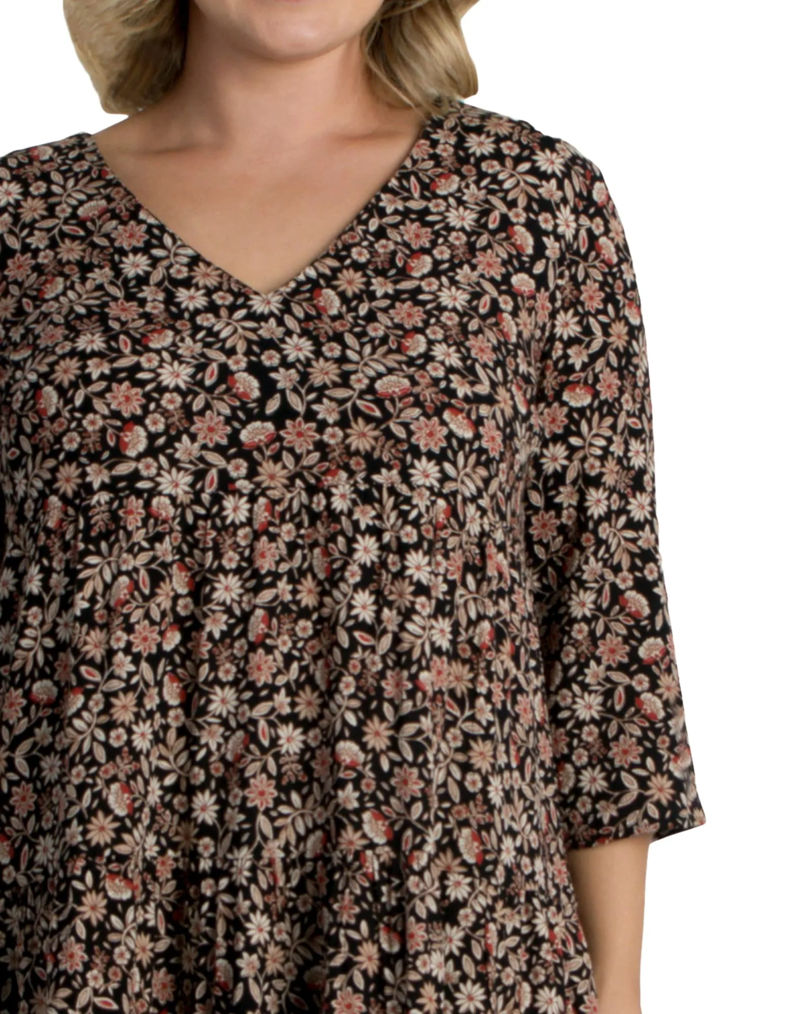 Issy Tiered Dress | BLACK FLORAL PRINT