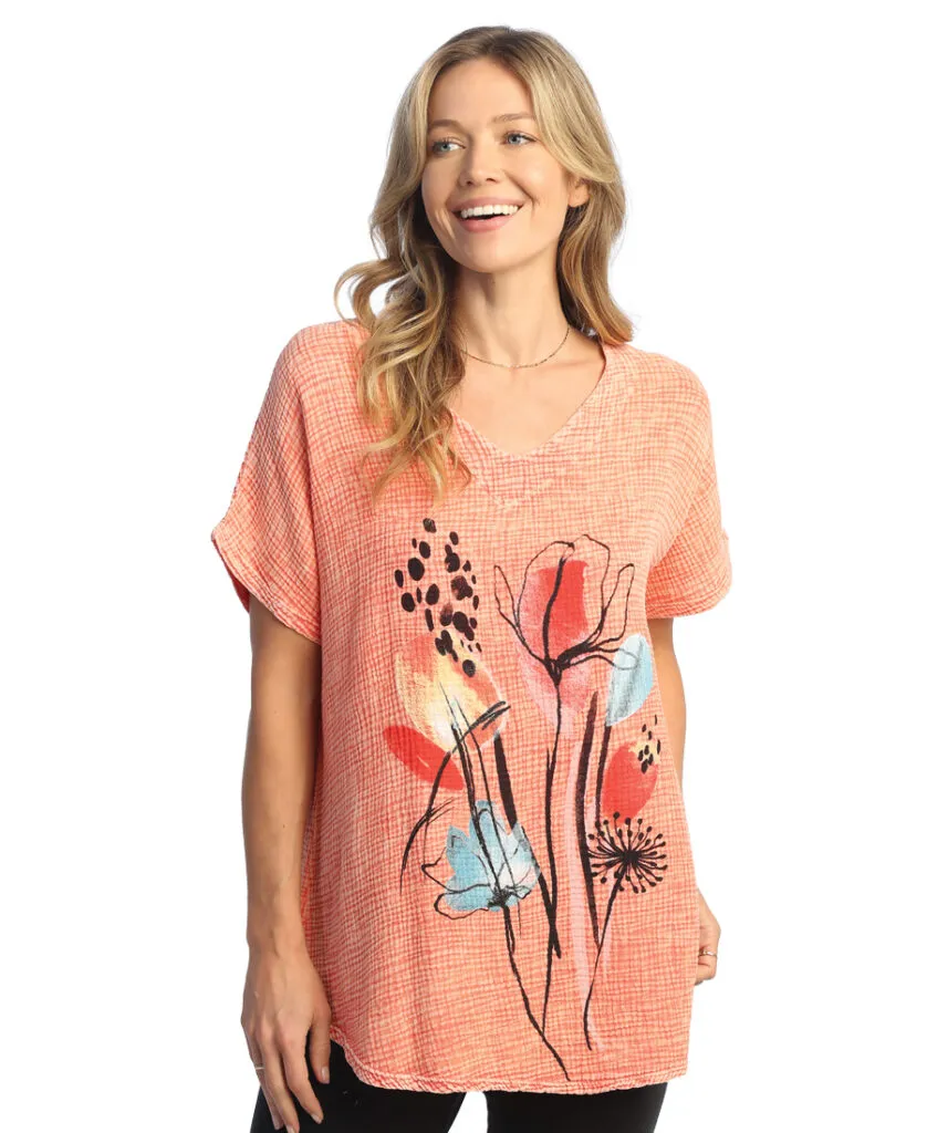 Jess & Jane "Camelia" Mineral Washed Gauze Short Sleeve Top - M104-1814