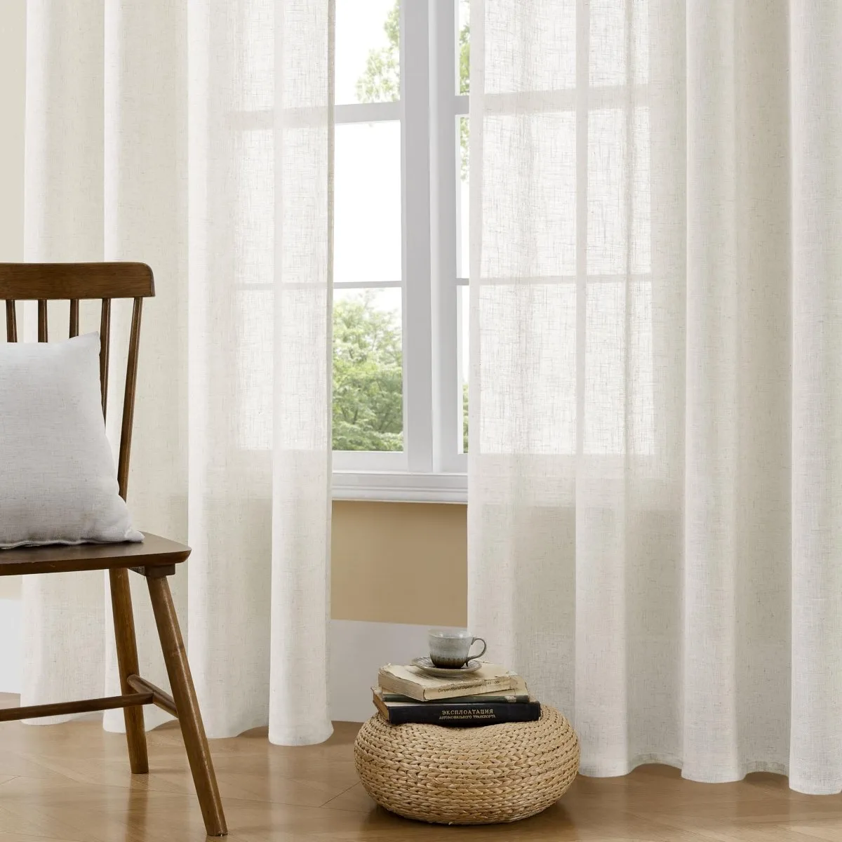 Joydeco Off White Linen Curtains for Living Room Patio Curtains