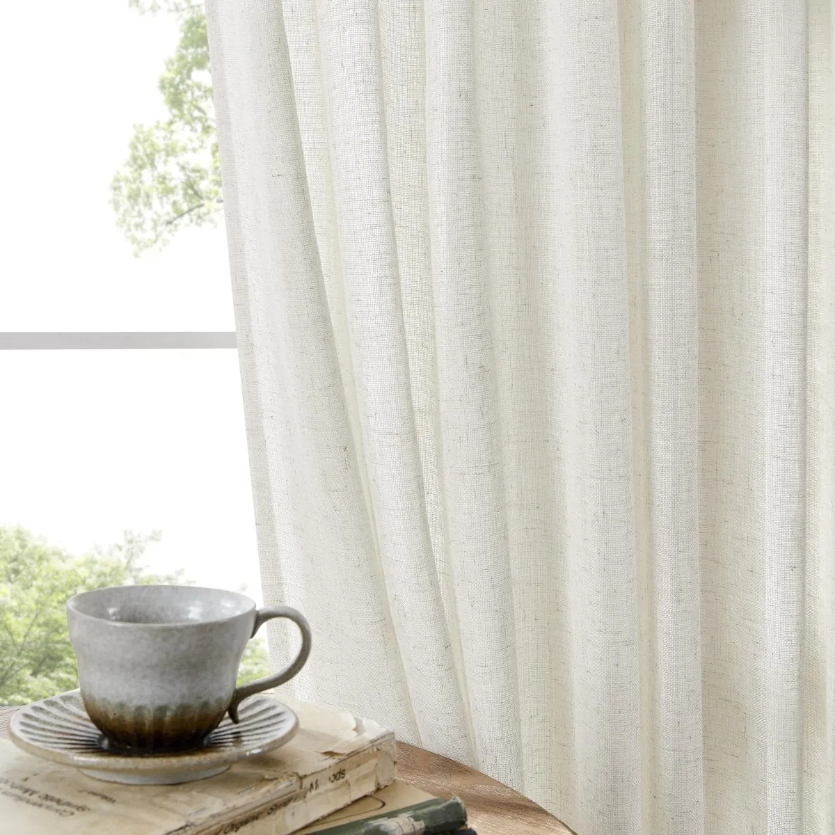 Joydeco Off White Linen Curtains for Living Room Patio Curtains