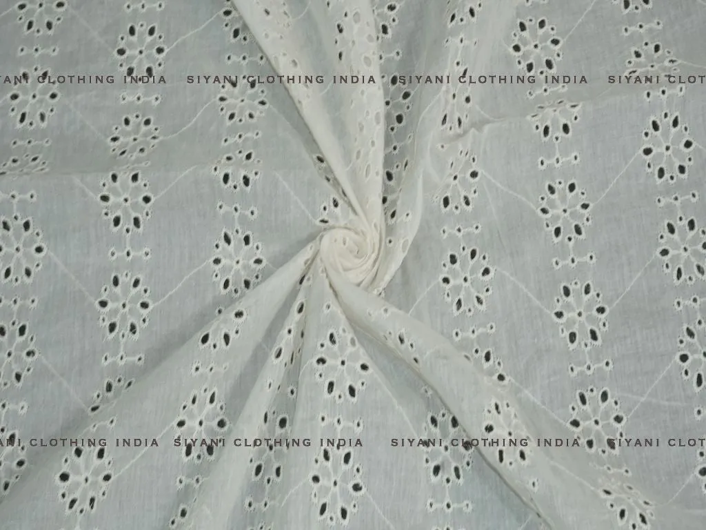 Kora Cotton Dyeable Geomatrical Floral Chikankari Embroidered Fabric