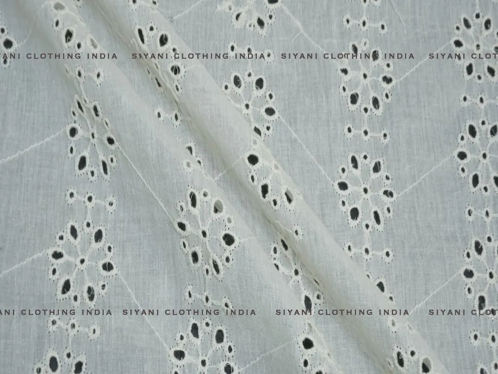 Kora Cotton Dyeable Geomatrical Floral Chikankari Embroidered Fabric