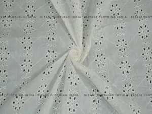 Kora Cotton Dyeable Geomatrical Floral Chikankari Embroidered Fabric