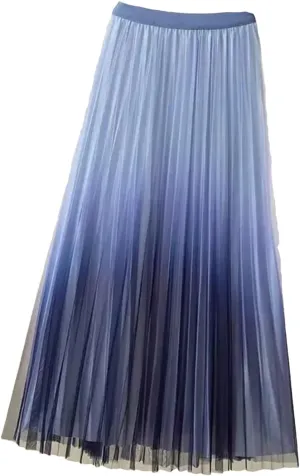 Lady Skirts High Waist Women Pleated Skirts Spring Summer Female Mesh Midi Patchwork Skirt