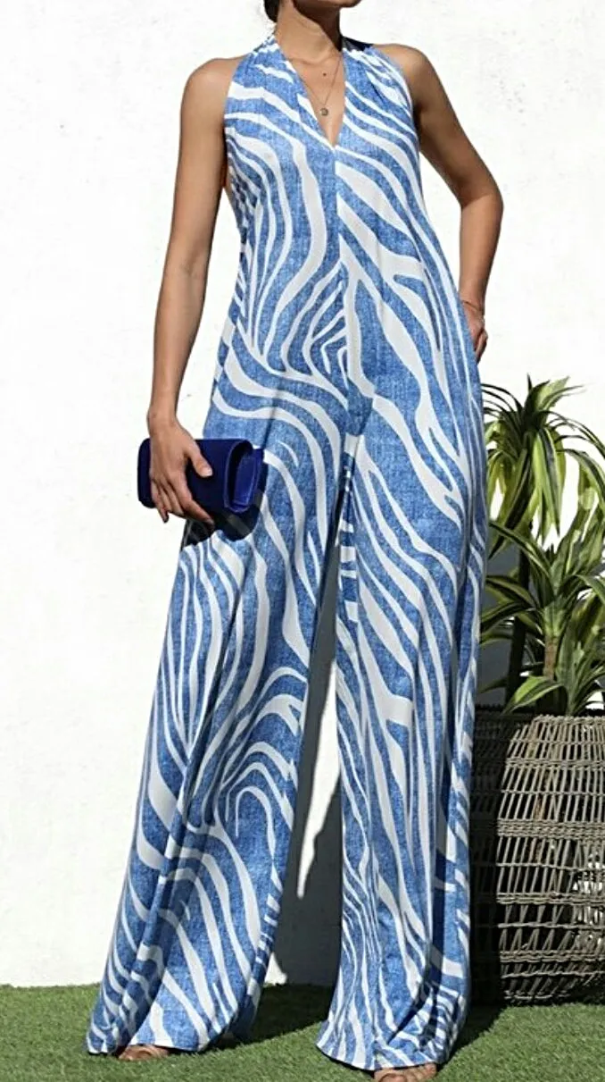 Lean In Boho Wide Leg Halter Summer Jumper w/Pockets