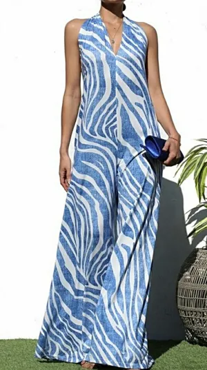 Lean In Boho Wide Leg Halter Summer Jumper w/Pockets
