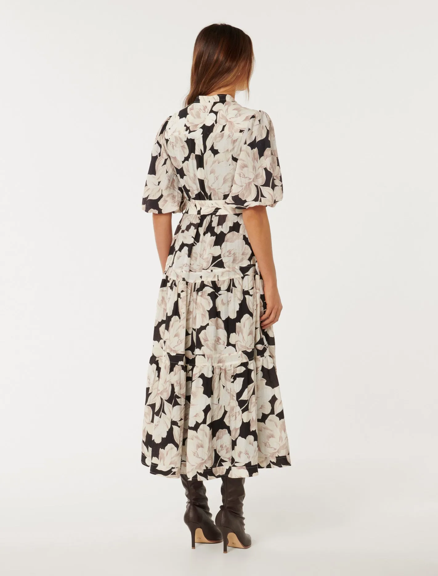 Leona Short-Sleeved Pin Tuck Midi Dress