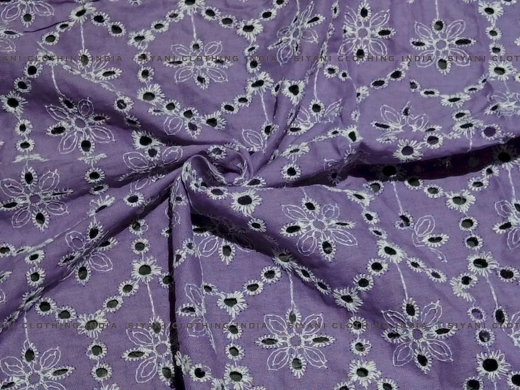 Levender Floral Lacknavi Schiffli Embroidered Fabric