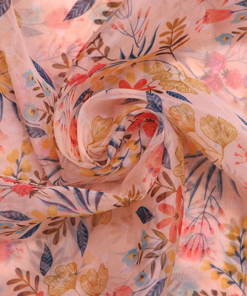 Light Peach Colour Floral Digital Print Organza Fabric