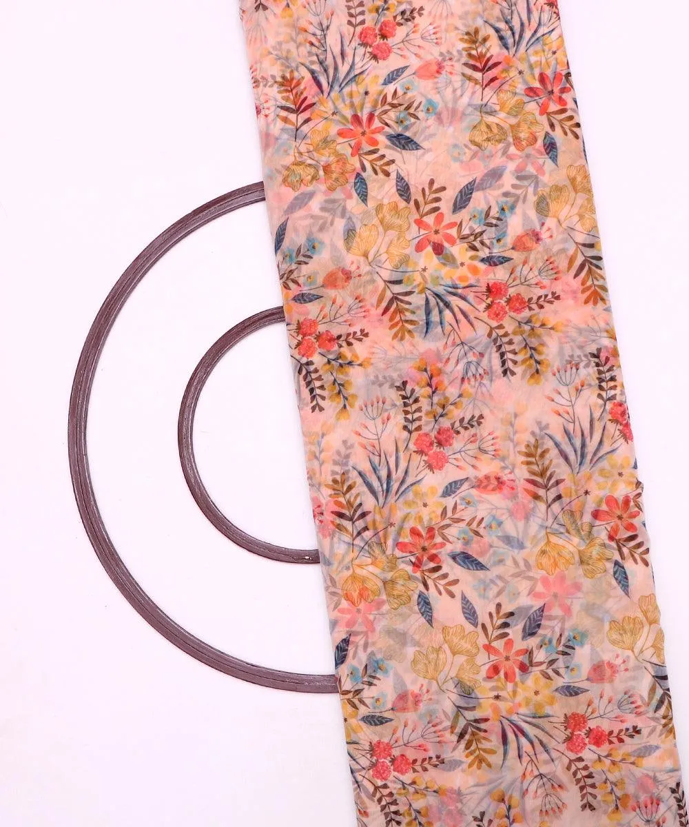 Light Peach Colour Floral Digital Print Organza Fabric