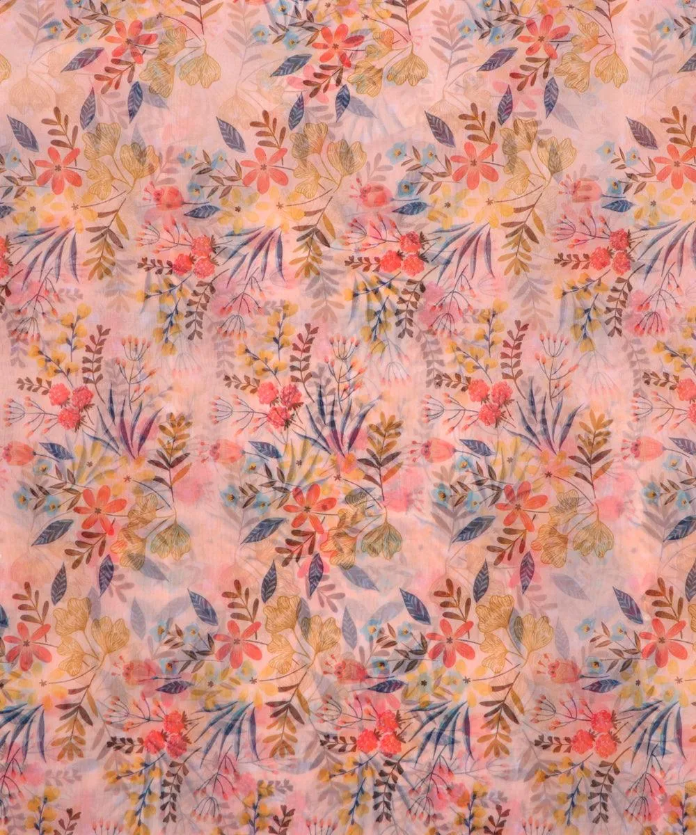 Light Peach Colour Floral Digital Print Organza Fabric