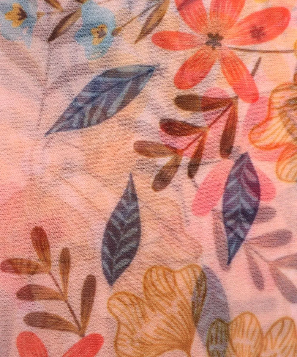 Light Peach Colour Floral Digital Print Organza Fabric
