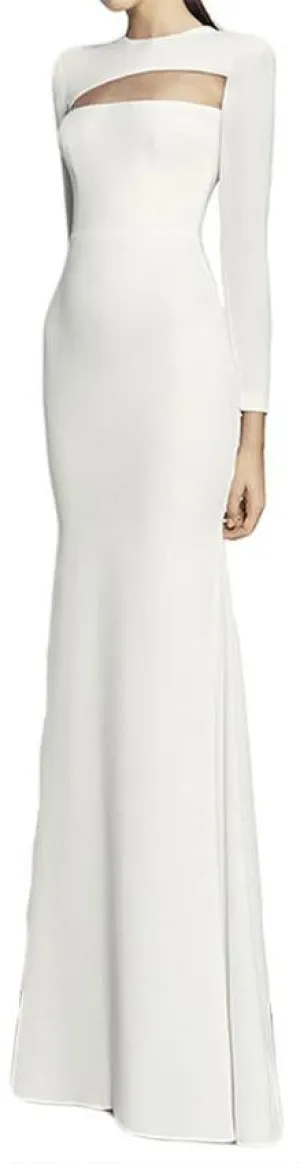 Long Mesh-Panel White Bodycon Gown