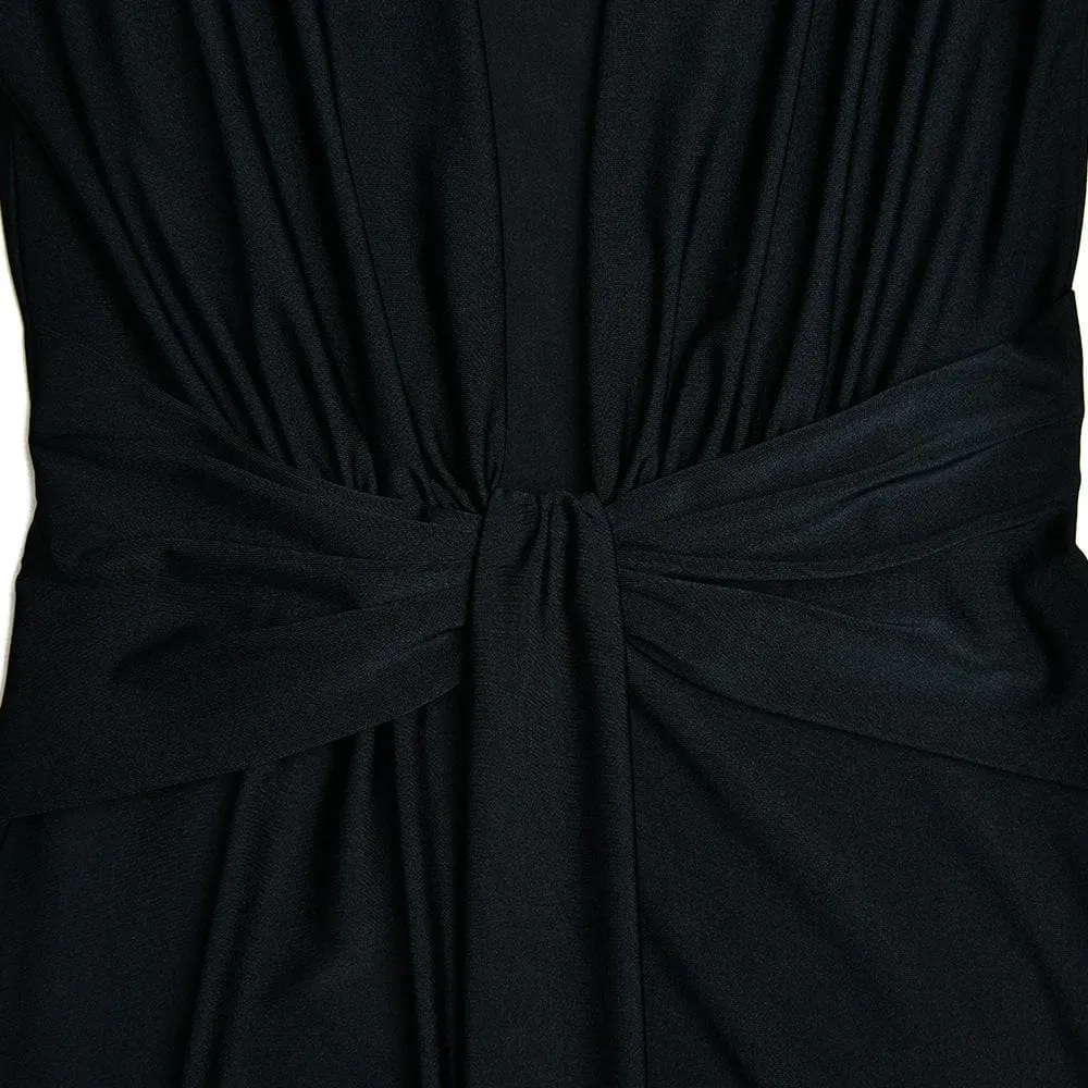 Long sleeve v neck ruched slit solid irregular maxi dress