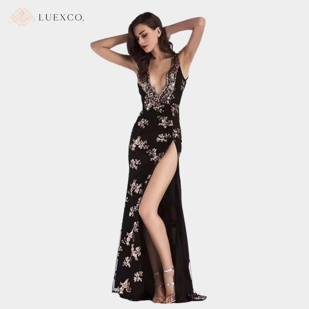 Luexco Sequin Sling Sexy Backless Floor-Length Gown