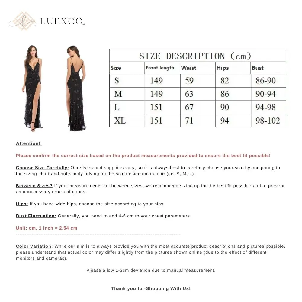 Luexco Sequin Sling Sexy Backless Floor-Length Gown