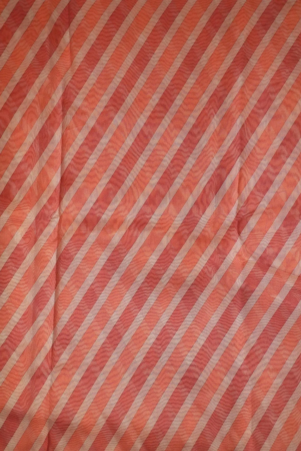 Maroon And Orange Stripes Digital Print On Organza Fabric