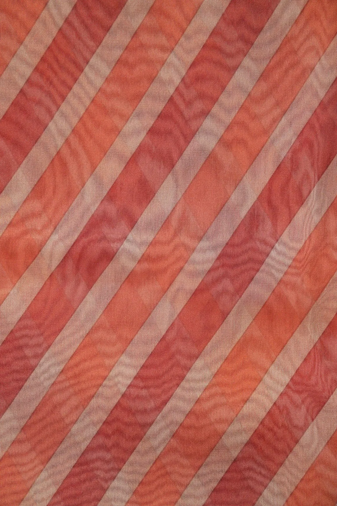 Maroon And Orange Stripes Digital Print On Organza Fabric
