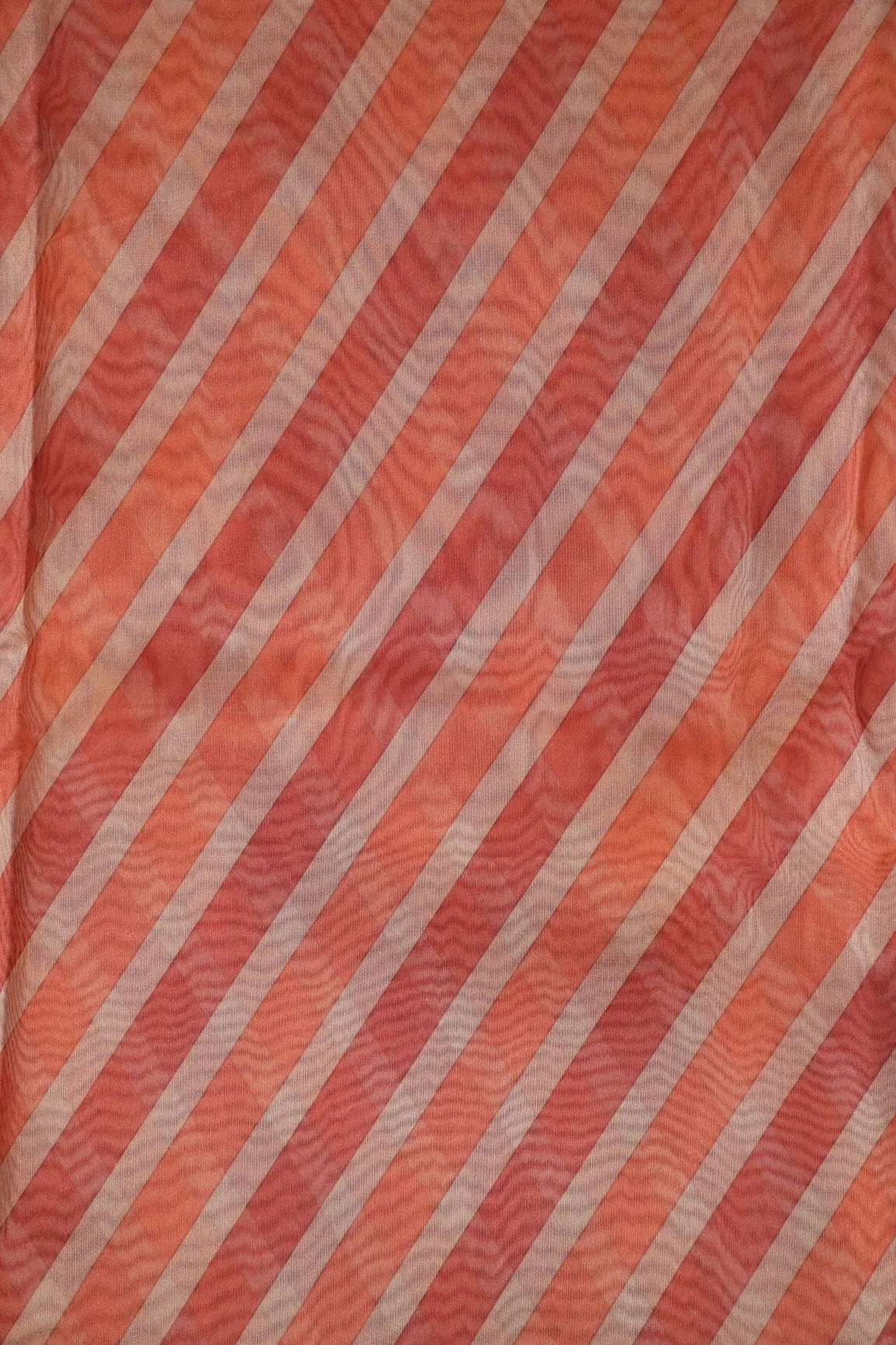 Maroon And Orange Stripes Digital Print On Organza Fabric