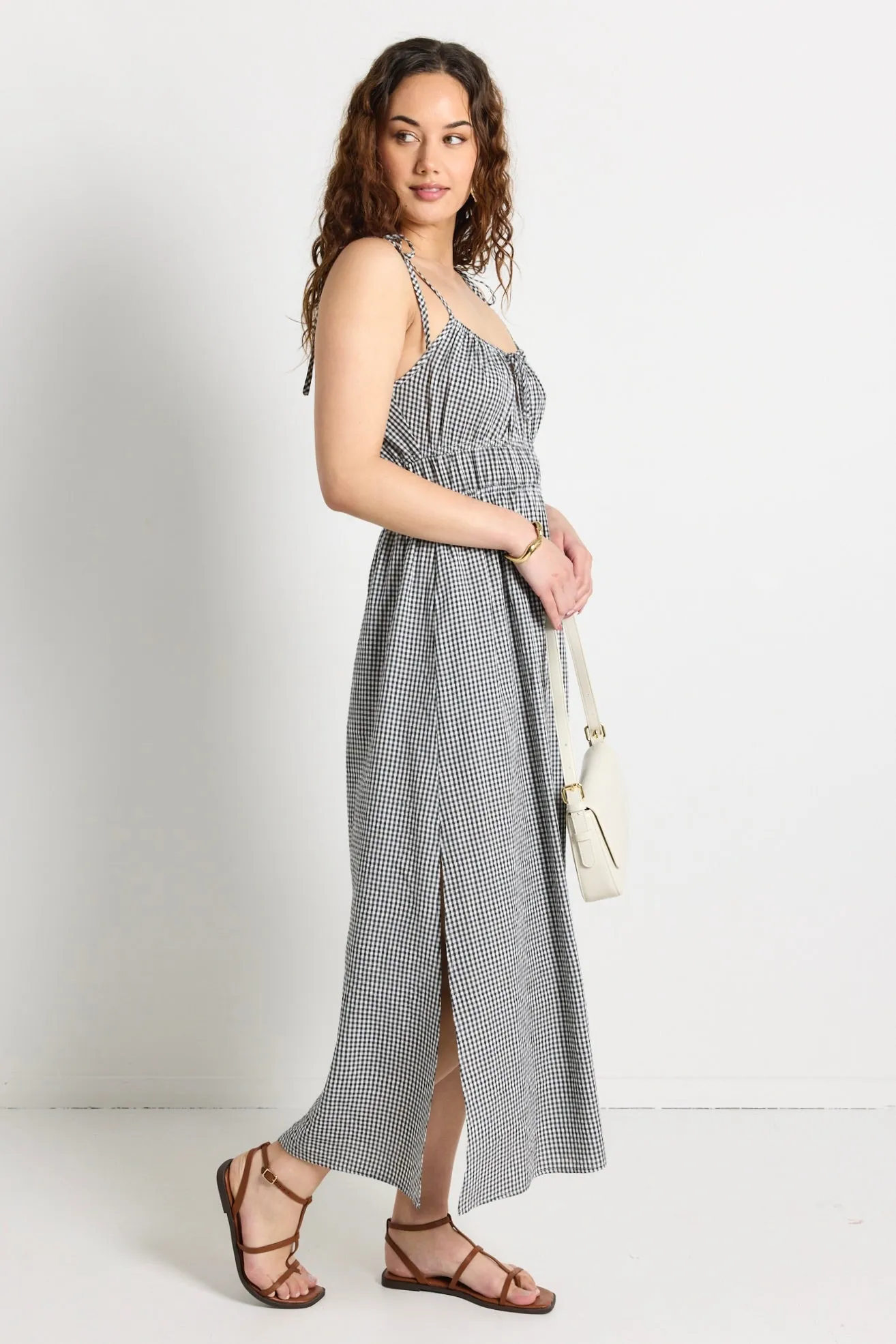 Matrix Gingham Strappy Midi Dress