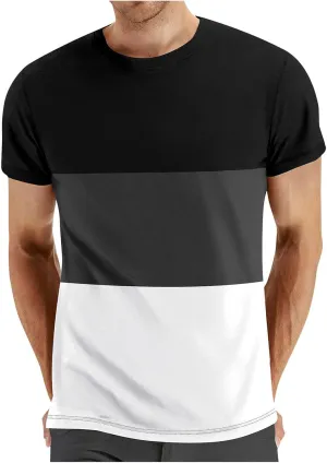 Mens T-Shirts Trendy 2024 Contrasting Color Crew Neck Short Sleeve Tees Moisture Wicking Comfort Loose Shirt