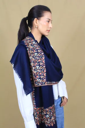 Nayaab Oxford Blue Kanikar Paldar Embroidered Pashmina Stole