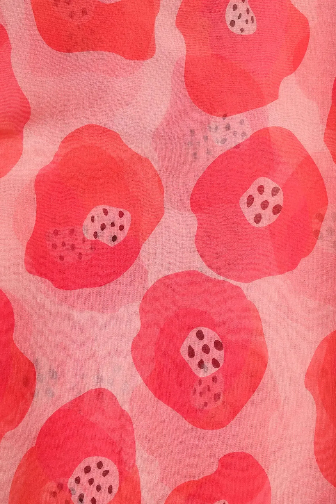 Orange And Pink Quirky Pattern Digital Print On Organza Fabric